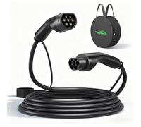 Tipo 2 Cable de Carga 22KW 5M 32A Coche Eléctrico Trifásico Cable Tipo 2 a Tipo 2 EV/PHEV Cable T2 con Bolsa de Transporte Compatible con Modelo 3/S/X/Y/e-208/ID.5/E-Tron/IONIQ 5/Zoe/e-Golf