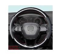 (Tipo A) Volante de cuero con diseño de fibra de carbono brillante 5D y orificios para bricolaje, cosido