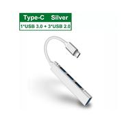 (Tipo C 4 en 1 Plata) Concentrador USB 3.0 Base de concentrador USB Tipo C 3.1 Adaptador divisor múltiple