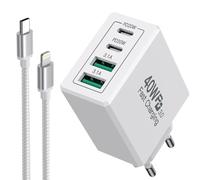 Tipo-C - Cargador USB C, 40 W, 4 puertos, carga PD y QC3.0, tipo C, adaptador rápido para iPhone 15 Pro máx./13/14/12/11, Samsung Galaxy S24/S23/S22/S21/A15, iPad,AirPods,con 2 m cable USB C