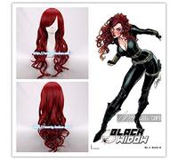 Tipo original de dibujos animados The Advengers Black Widow Cosplay Peluca de pelo 65cm Natasha Romanoff Cosplay Peluca de pelo ondulado rojo oscuro Halloween