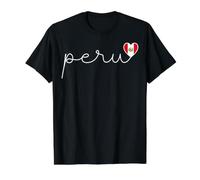 Tipografía de Escritura Cursiva de Perú con Icono de corazón de Bandera peruana Camiseta gráfica económica, Hombre, Negro, S
