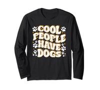 Tipografía divertida con estampado de patas de Cool People Have Dogs Manga Larga