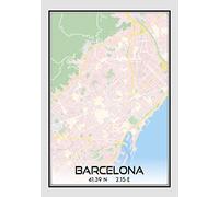 Tipolitografia Ghisleri Mapa póster 70x100 Ciudad de Barcelona España sobre papel 120 gr blanco marco no incluido