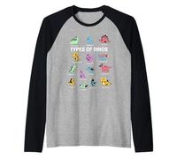 Tipos de Dinosaurios Chibi Kawaii Dino Especies Niños Camiseta Manga Raglan