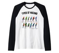 Tipos de Guacamayos Razas Divertidas Guacamayo Familia de Loro Vintage Camiseta Manga Raglan