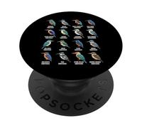 Tipos de Martín Pescador - Martín Pescador Especies Ornitología Aves PopSockets PopGrip Adhesivo