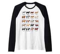 Tipos de Razas de Ganado Colección Amantes de Las Vacas Agricultores Camiseta Manga Raglan