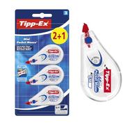 Tipp-Ex Cinta Correctora Mini Pocket Mouse - Óptimo para Material Escolar - 6 m x 5 mm, Pack de 2+1, Color Blanco