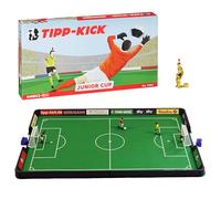 TIPP-KICK Juego Junior Cup con futbolín extra - Juego de futbolín listo para jugar con 1 futbolín dorado adicional, 2 figuras de delantero y portero pintadas a mano, campo de juego de fieltro