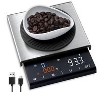 TIPRE Balanza de café con temporizador, precisión 0,1 g, recargable, pantalla LED a color, sensor táctil y funda de silicona. Ideal para café espresso y filtrado.
