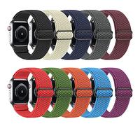 Tiptops Paquete de 10 correas elásticas compatibles con Apple Watch de 38 mm, 40 mm, 41 mm, 42 mm, 44 mm, 45 mm, 49 mm, longitud ajustable, correa deportiva de nailon elástico, compatible con correas