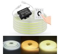 Tira de LED COB 220V, Tira de Luces Led Con Panel táctil, Flexible 288 LEDs/M IP65 Impermeable Cada Corte de 50cm Strip Light para Dormitorio, Bar, Sala de juegos, Cumpleaños, Fiesta de Navidad.