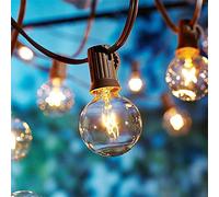 Tira de luces de patio al aire libre de 50 pies, tira de luces transparentes G40, 53 bombillas de globo, luces colgantes conectables impermeables, decoración de fiesta de boda, base E12, alambre