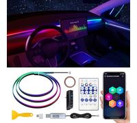 Tira de luces LED de acrílico Dreamcolor para Tesla Model 3/Y con hub USB, kits de iluminación ambiental de fibra óptica de 55.1 pulgadas, colores RGB+IC, tira LED de neón activo para 2021, 2022, 2023