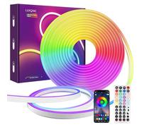 Tira de luces LED NEON Bluetooth 5M, tira de luces LED RGB de neón 24V, IP65 resistente al agua, banda de luz LED de neón, banda LED flexible DIY con mando a distancia y fuente de alimentación, tira
