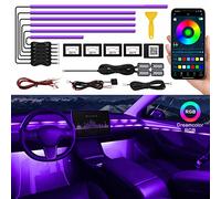 Tira de luces LED para interior de coche con aplicación inalámbrica, RGB 10 en 1 con 175 pulgadas, 593 LED de fibra óptica, 16 millones de colores, sincronización a función musical, tira LED para