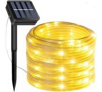 Tira de Luces LED Solares Impermeables al Aire Libre con manguera de luz con panel solar waterproof para Césped, Jardín, Patio, Fiesta, árbol de Navidad. (22 Metros - 200 Led, Blanco Calido)
