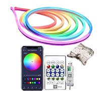 Tira de luz LED colorida: control de aplicación inteligente flexible, sincronización de música, neón fluido IC, iluminación decorativa alimentada por USB | Iluminación multicolor ajustable que mejora