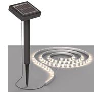 Tira de luz solar LED de 3 m, luz solar con sensor crepuscular, tira de LED con células solares, pica de tierra IP44, iluminación exterior en manguera de silicona, luz blanca cálida