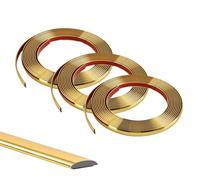 Tira de moldura flexible dorada de 15 m (5 m x 3 rollos), autoadhesiva, decorativa, para azulejos, paredes, espejos, techos, suelos, paneles, armarios, marcos de PVC para despegar y pegar, 12 mm