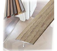 Tira de Transición en T Aluminio para Suelo Laminado - Perfil Divisorio de Puerta, Unión Entre Pisos, Tira Divisora para Umbral de Puerta y Huecos de Suelo(Light Maca,W1.5cmxL120cm)