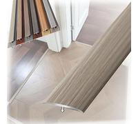 Tira de Transición en T Aluminio para Suelo Laminado - Perfil Divisorio de Puerta, Unión Entre Pisos, Tira Divisora para Umbral de Puerta y Huecos de Suelo(Striped Grey,W2cmxL120cm)