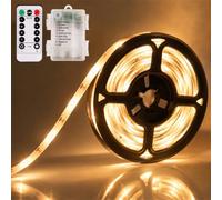Tira led 1M, luz LED Blanco Calido, Impermeable, Regulable con Control Remoto, Batería Adhesiva, Decoración