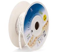 Tira LED amarilla 50m, 8mm, circuito integrado, ideal para iluminación decorativa y proyectos de bricolaje.