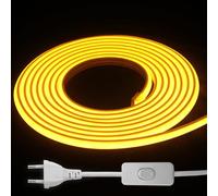 Tira LED COB 220V IP65 para Exterior, Impermeable y Cortable Amarillo 5M | 780 lm/m, 240 LED/m y haz de 180° para una iluminación uniforme en jardín, terraza, techo, cocina, escaparates y comercios.