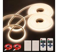 Tira LED COB resistente al agua, 2 tiras LED de 220 V, regulable, 1 m, blanco cálido 3000 K, conexión directa con cadena de luces, alta densidad con fuente de alimentación, guirnalda de luces de globo