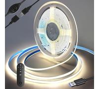Tira LED COB USB de 1 m 5 V (con controlador RF), 4000 K Middium blanco, 320 LEDs/M regulable, tira LED para retroiluminación de TV, ordenador, armario, dormitorio (fuente de alimentación excluida)
