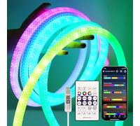 Tira LED de neón 3 m, 360 grados Redondo RGB+IC LED Tubo 5V, IP65 Impermeable Tira de LED de neón 50LEDs/M, para DIY Decoración Interior Exterior (El puerto USB no es impermeable)