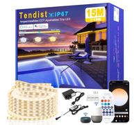 Tira LED Exterior Impermeable Blanco Frio a Blanco Calido Regulable (15M) | Luz LED Compatibles con Alexa, LED Strip WiFi Smart Impermeable, 24v Tiras de LED Adhesiva para Cocina, Jardín