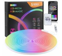 Tira Led Neon 5m, 5V RGB con IC LED Impermeable Flexible Neón Cuerda Luces con Controlador, APP Control Inteligente, Sincronización de Música, para el Dormitorio, Sala de Estar y Decoración al Aire