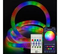 Tira Neon LED RGB Flexible 5m, IP65 Impermeable, Luces Colores Malla Redonda Control por Bluetooth, Movil Smart App y Mando a distancia, Cuerda Luz Decoración para interior y exterior