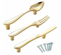 Tiradores de armario de cubiertos de color dorado, 3 unidades, 3 pulgadas, agujero central, cuchillo de cocina vintage, cuchara tenedor, tiradores de muebles