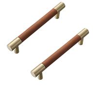 tiradores de armario,pomos de cajon, Pomos for gabinetes, paquete de 2 pomos y tiradores de latón for puertas de armarios, cajones, armarios de vino, tiradores de cuero, color beige, paso de 96 mm ( C