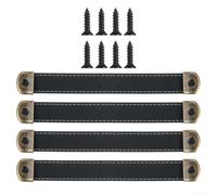 Tiradores de cajón de cuero de 18 cm para muebles, manijas de gabinete de piel sintética con núcleo de hierro, paquete de 4 con tornillos para armario de cocina (negro)