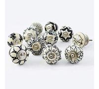 Tiradores de cerámica Pushpacrafts para muebles (12 unidades), color blanco y negro
