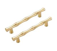 Tiradores de Cocina Dorados Manijas de Puerta de Armario de Aleación de Zinc Tiradores de Cajón de Gabinete con Forma de Bambú 2 Pomos para Muebles, Superficie Cepillada (Hole distance 96mm)
