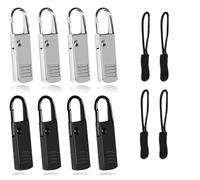 Tiradores De Cremallera,12pz Zipper Para Cremallera,Kit de Reemplazo de Tirador Cremallera,Tirador De Cremallera,Metal Cremallera, Repuesto,Cremallera de Repuesto Tirador,Para Ropa,Maleta,Equipaje etc