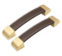 Tiradores de cuero, tiradores for muebles, varios tamaños multicolores for cajones gabinete(Dark Brown,Hole Distance 128 mm)