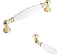 Tiradores de mueble de cerámica, pack de 2 pomos sólidos con superficie niquelada, para cajones y armarios, distancia entre ejes 96-128 mm, tirador color y, Blanco, Centros de los orificios: 128mm/5in