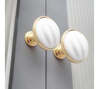 Tiradores de mueble de cerámica, pack de 2 pomos sólidos con superficie niquelada, para cajones y armarios, distancia entre ejes 96-128 mm, tirador color y dorado 128 mm, Blanco, Solo agujero