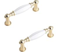 Tiradores de mueble de cerámica, pack de 2 pomos sólidos con superficie niquelada, para cajones y armarios, distancia entre ejes 96-128 mm, tirador color y, Blanco, Centros de agujero: 96mm/3.8in