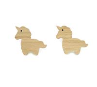 Tiradores de muebles con diseño de cuento de hadas, para muebles infantiles, de madera de roble sin tratar, pomo botón espacio cómoda armario cajón puerta habitación de los niños regalo (2 unicornio)