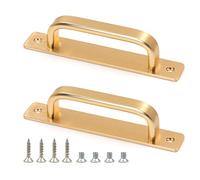 Tiradores de puerta de metal sólido dorado con placas y tornillos, 147 mm/5.79 pulgadas, tiradores de puerta corredera de granero de aleación de aluminio sin perforaciones (2 unidades)
