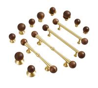 Tiradores Madera de Muebles, 2 tiradores de latón macizo nogal ligeros lujo for cajón armario cocina, color madera dorada, mango largo(13-L-172mm-96mm)