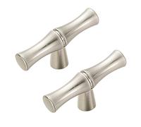 Tiradores para Muebles con Forma de Bambú Manijas de Puertas de Armario Plateados Tiradores de Gabinetes de Cocina de Aleación de Zinc 2 Pomos para Cajones, Superficie Cepillada (Single hole)